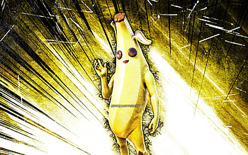 Peely, grunge art, Fortnite Battle Royale, Fortnite characters, yellow abstract rays, Peely Skin, Fortnite, Peely Fortnite HD wallpaper