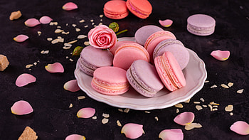 rose petals, Macaron section food, Colorful French pastries, Delicious treats HD wallpaper
