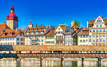 Lucerne, Reuss River, Kapellbrucke, chapel, morning, sunrise, autumn, Lucerne cityscape, Switzerland HD wallpaper