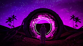 Neon, Dark, Ring, Glow, Cosmonaut HD wallpaper