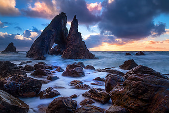 Rock Clouds Horizon Ocean Rock, rock, clouds, ocean, rock, nature HD wallpaper