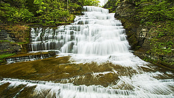 Hector Falls on Seneca Lake, NY, trees, cascades, river, rocks, usa HD wallpaper
