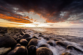 Nature, Sunset, Stones, Waves, Horizon HD wallpaper