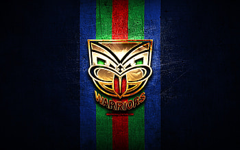 New Zealand Warriors, golden logo, National Rugby League, blue metal background, australian rugby club, New Zealand Warriors logo, rugby, NRL HD wallpaper