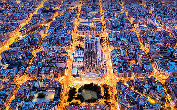 Sagrada Familia, Barcelona aerial view, Stunning panorama, Architectural gem HD wallpaper