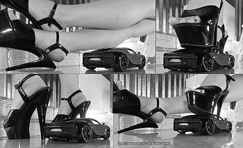 Giantess M in The Bugatti Challenge by Wingit Michael, feet, heels, model car, legs HD wallpaper