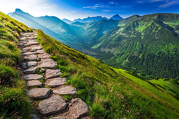 Mountain slope in spring, hills, slope, landscape, beautiful, grass, spring, mountain, valley, sky HD wallpaper