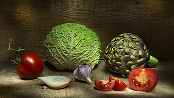 Vegetables, garlic, tomato, food HD wallpaper