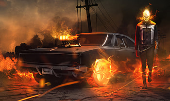 Ghost Rider With Car, ghost-rider, superheroes, artist, artwork, digital-art HD wallpaper