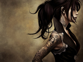 Alone, ponytail, markings, design, art, tattoo, girl, female HD wallpaper