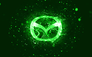 Mazda green logo, , green neon lights, creative, green abstract background, Mazda logo, cars brands, Mazda HD wallpaper