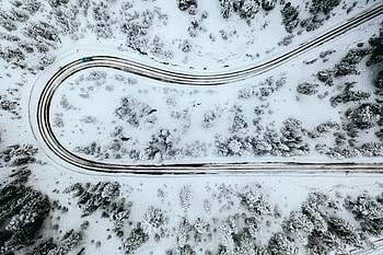 Winter, Nature, Snow, View From Above, Road, Turn HD wallpaper