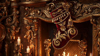Golden Baroque Stocking — Christmas Fireplace, Christmas Stocking HD wallpaper