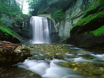 Waterfall, trees, sky, nature HD wallpaper