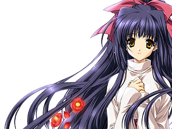 Anime, Flowers, Girl, Bow, Brunette HD wallpaper