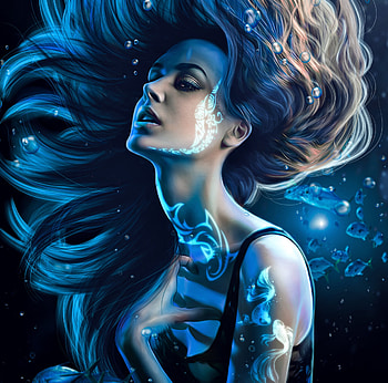 Zodiac ~ Pisces, blue, minidem, girl, pisces, zodiac, fantasy, pesti, luminos, fish HD wallpaper