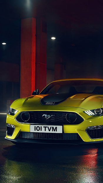 Ford Mustang yellow , Eye-catching color, High-resolution detail, Sports car charm HD phone wallpaper