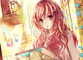 Fuuten Nozomi, sexy, anime, cute, girl, pink eyes, pink hair, long hair HD wallpaper