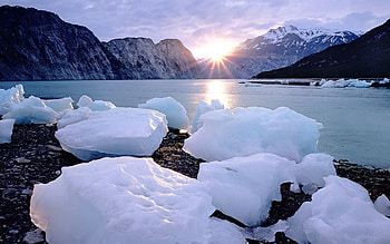 Nature, Mountains, Sun, Ice, Horizon, Shore, Bank, Lumps, Pieces, Blocks HD wallpaper