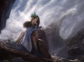 Mourn, girl, pasari, dark, view from down, art, bird, dove, fantasy, vernicoz HD wallpaper