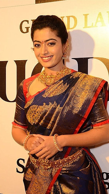 Rashmika Mandanna Ki, Blue Saree HD phone wallpaper