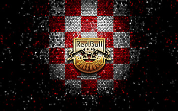 Salzburg FC, glitter logo, Austrian Bundesliga, red white checkered background, soccer, austrian football club, FC Salzburg logo, mosaic art, football, FC Salzburg, Austria HD wallpaper