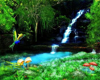 -Pixie Wood Land-, birds, plants, colors, butterflies, animals, trees, stock , woods, resources, attractions in dreams, premade BG, little lakes, mushrooms, backgrounds, creative pre-made, love four seasons, cool, waterfall, nature, flowers HD wallpaper