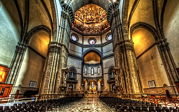 inside of basilica di santa maria del fiore in florence r, chairs, columns, ceiling, r, church HD wallpaper