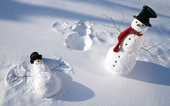 Snowman Snow Angels, White, Hats, Snowman, Snow, Angels, Scarf HD wallpaper