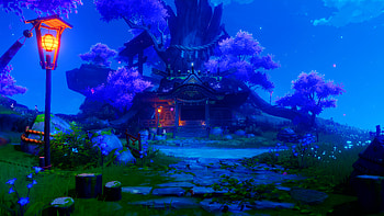 Genshin Impact : Enchanted Night at Sacred Sakura Tree, video game, Genshin Impact HD wallpaper