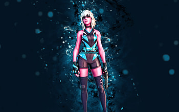Harlowe, , blue neon lights, Fortnite Battle Royale, Fortnite characters, Harlowe Skin, Fortnite, Harlowe Fortnite HD wallpaper