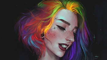 Rainbow Hairs Girl Portrait , artist, artwork, digital-art, artstation HD wallpaper