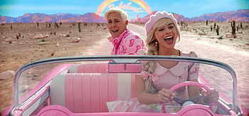 Barbie Movie 2023 Featuring Stars in Pink Convertible, Margot Robbie, Ryan Gosling, movie, Barbie (2023) HD wallpaper