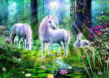 Magic Place in Forest, unicorns, trees, place, forest HD wallpaper