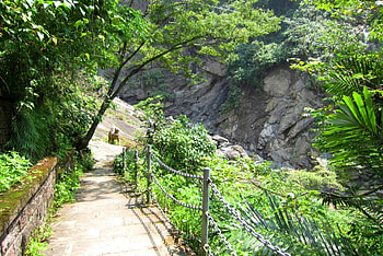 Move towards to the waterfall, hiking, trail, mountain HD wallpaper