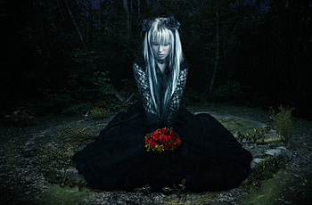 Bouquet, black, roses, red, girl, beauty HD wallpaper
