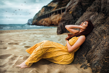 Beach Girl Long Hair Relaxing , girls, model, beach HD wallpaper