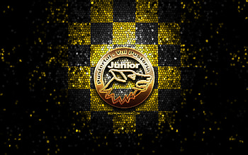 HC Pustertal, glitter logo, ICE Hockey League, yellow black checkered background, hockey, austrian hockey team, HC Pustertal logo, mosaic art HD wallpaper