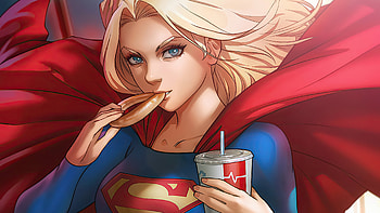 Supergirl Eating Cookie, supergirl, superheroes, artwork HD wallpaper