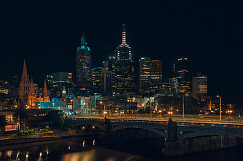 Cities, Skyscraper, Building, Lights, Night City, Bridge HD wallpaper