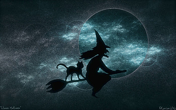 Witch, cat, silhouette, night, blue, black, halloween, pisici, moon, fantasy, luminos HD wallpaper