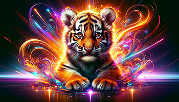 Enchanting Tiger Cub Fantasy Art, tiger cub, tiger, Digital Art, vibrant colors, Wildlife HD wallpaper