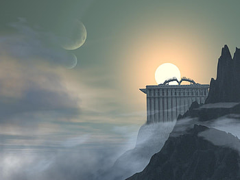 Temple Of God !!!, abstract, moon, fantasy, temple, sun, cloud HD wallpaper