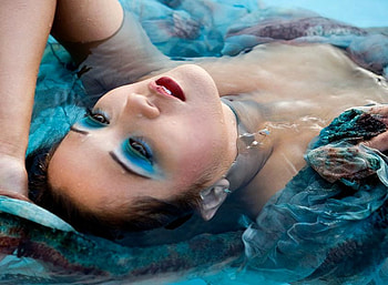 Water blue, blue, model, wet, water, woman HD wallpaper