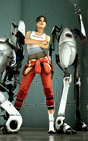 Portal 2, Robot games, Sci-fi brunette, Gaming HD phone wallpaper