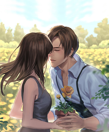 Romantic, couple, meadow, love, art HD phone wallpaper