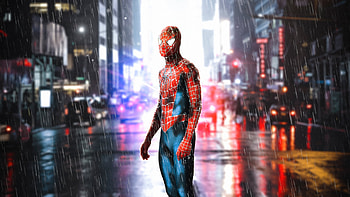 Spiderman Standing In Rain, spiderman, superheroes, deviantart, digital-art HD wallpaper