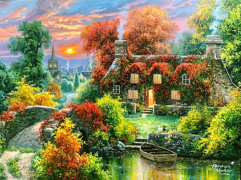 great landscape, bridge, country, landsscape, house HD wallpaper