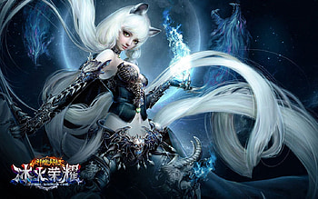 Lycan girl, blue, animal, white, frumusete, lycan, girl, wolf, fantasy, magical, al, game, ears, luminos, forsaken world HD wallpaper
