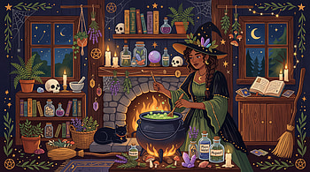Moonlit Witchcore — Potion Room, Cauldron HD wallpaper